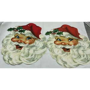 VTG 2 Carrington Christmas Santa Claus Die Cut Out Litho Wall Hang Decoration 8"